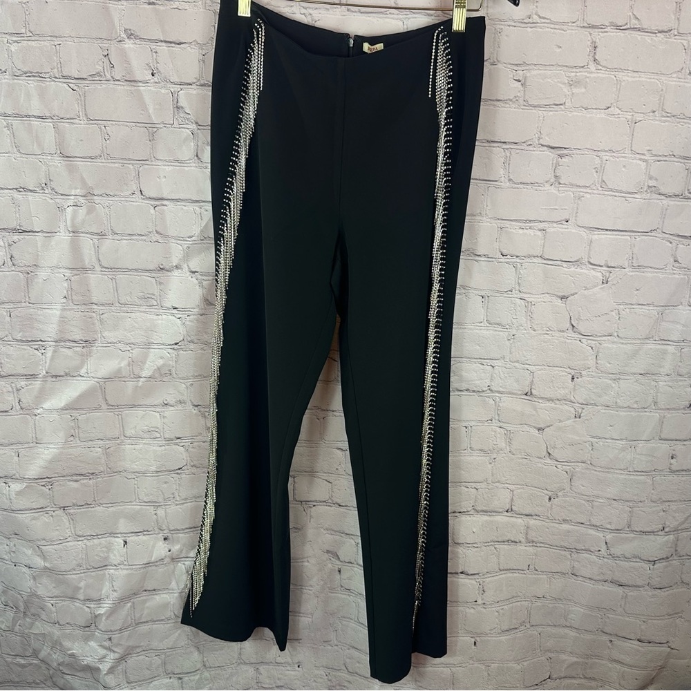 NWT reba Elegant Black Pants with Silver rhinestone fringe Accents boho western